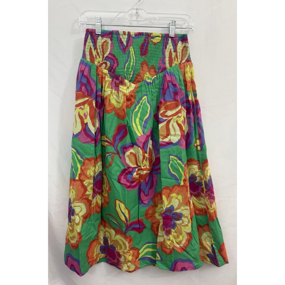 NWT GB Gianni Bini Green Floral‎ Tropical Midi Skirt Lined Cotton Womens Size S